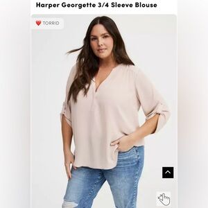 Brand New With Tags - Torrid Harper Georgette 3/4 Sleeve Blouse 00 M/L Mushroom